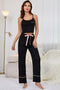 Contrast Trim Cropped Cami and Pants Loungewear Set Black - Fashorio