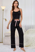Contrast Trim Cropped Cami and Pants Loungewear Set Black - Fashorio