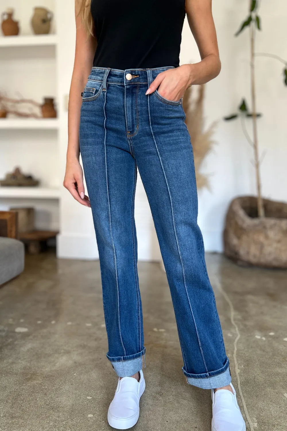 Judy Blue High Waist Front Seam Straight Jeans – Full Size Denim - Fashorio