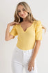 And The Why Shirring Puff Sleeve Bodysuit Pale Yellow - Fashorio