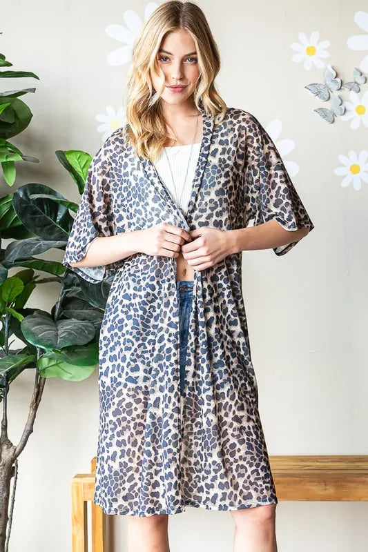 Heimish Full Size Leopard Open Front Cardigan Plus Size - Fashorio