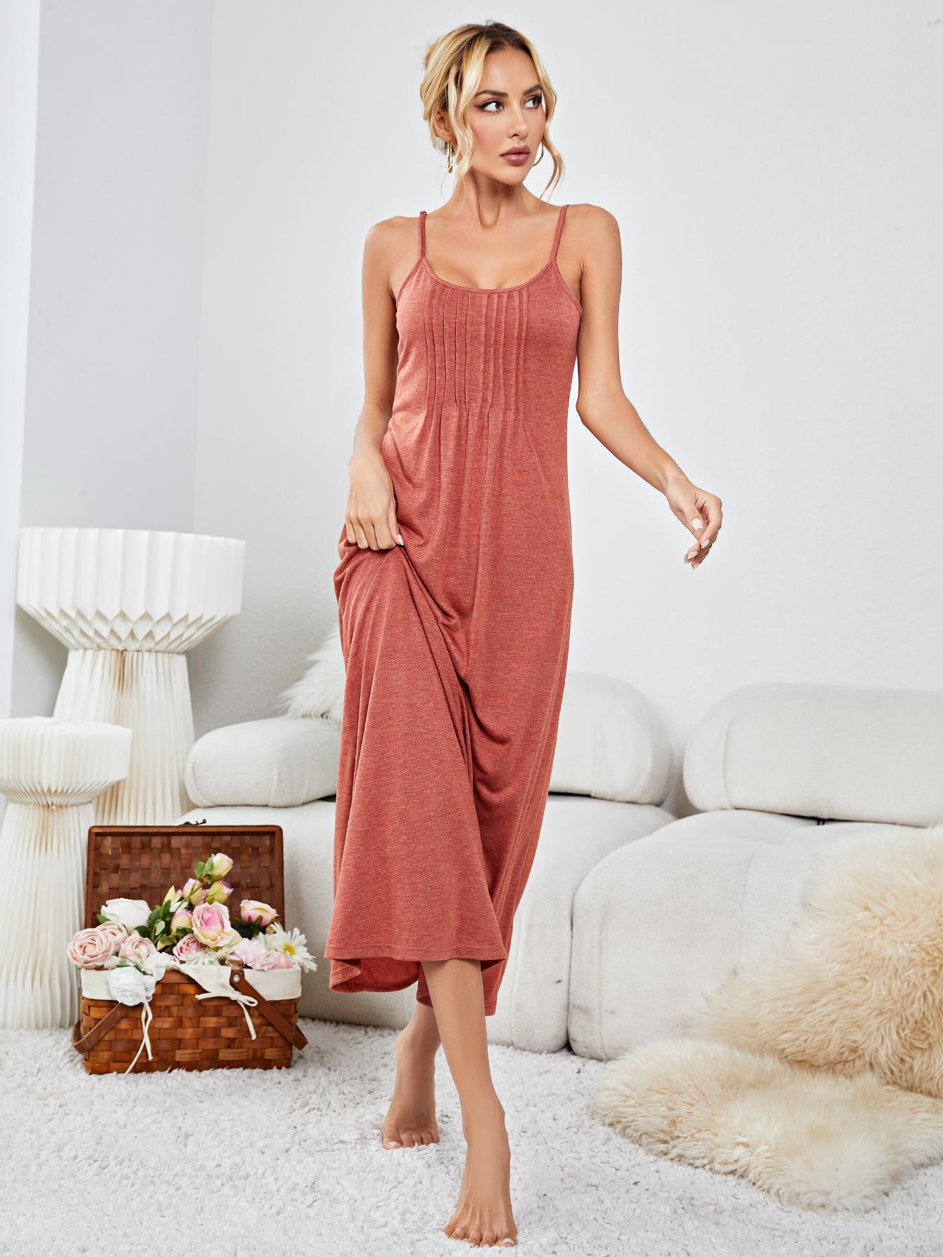 Scoop Neck Spaghetti Strap Night Dress - Fashorio