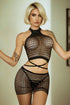 Yelete Rhinestone Fishing Net Crisscross Two-Piece Lingerie Set Black One Size - Fashorio