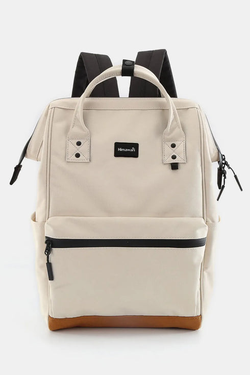 Himawari Waterproof Canvas Travel Backpack Bag with USB Port Ivory One Size - Fashorio