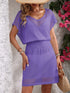 Openwork V-Neck Short Sleeve Cover-Up Dress Lavender One Size - Fashorio