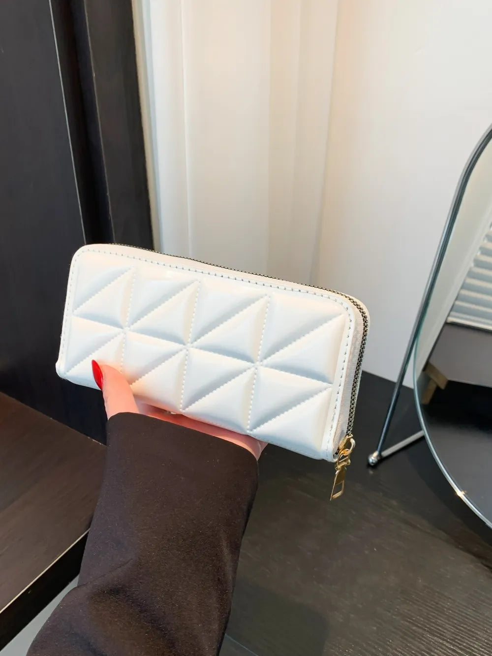 PU Leather Solid Color Wallet White One Size - Fashorio