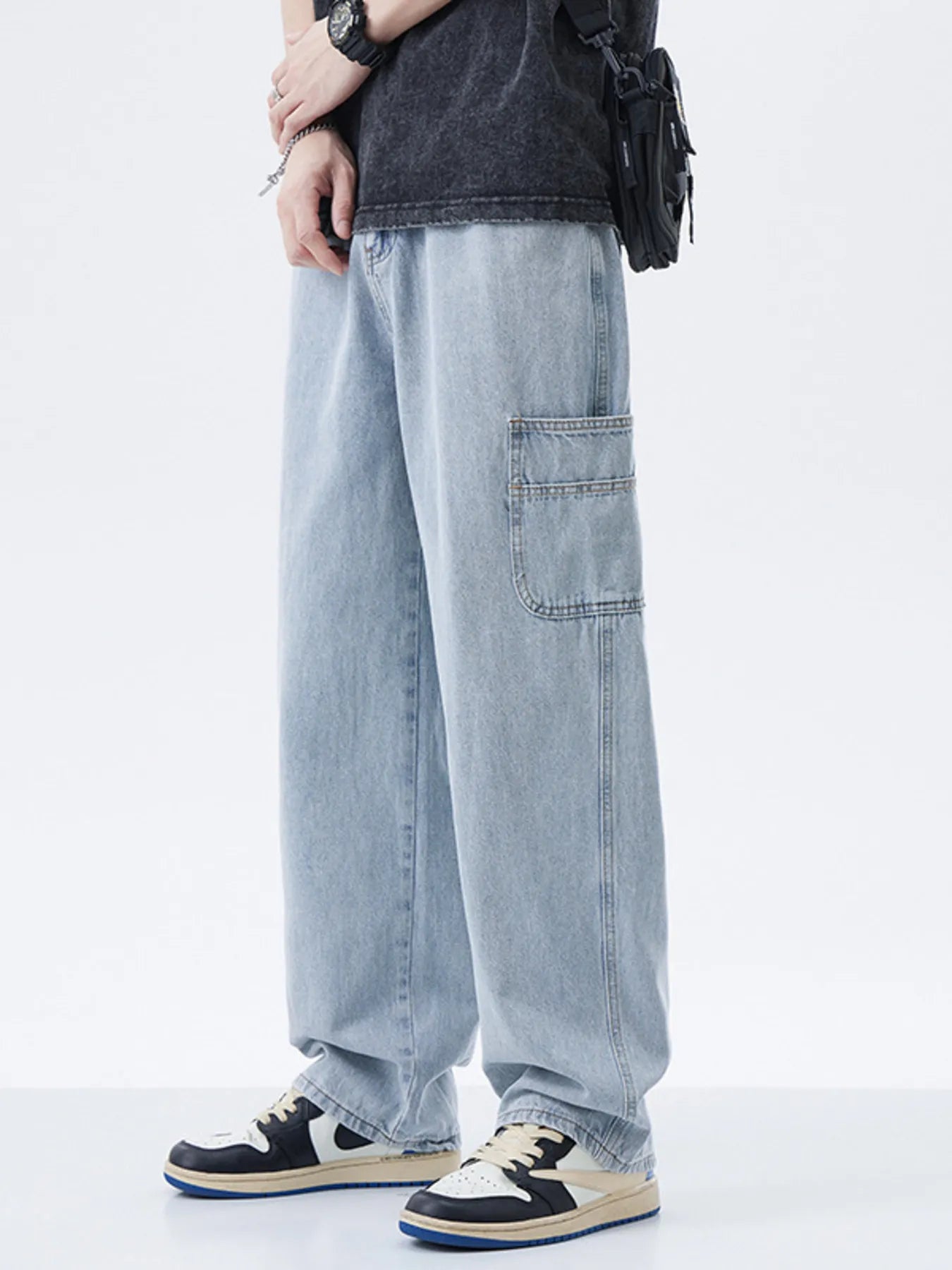 Men's Full Size Washed Wide Leg Jeans Plus Size - Fashorio