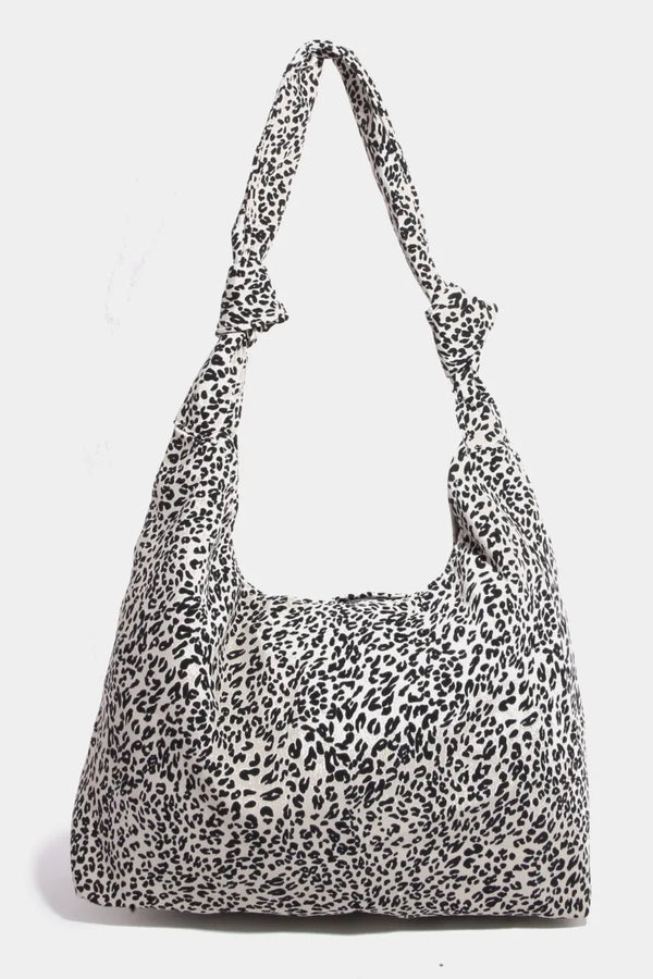 Fame Leopard Knotted Strap Shoulder Bag Ivory One Size - Fashorio