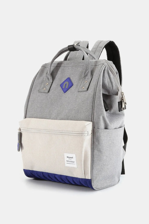 Himawari Contrast Waterproof Backpack Bag with External USB Port Grey Ivory One Size - Fashorio
