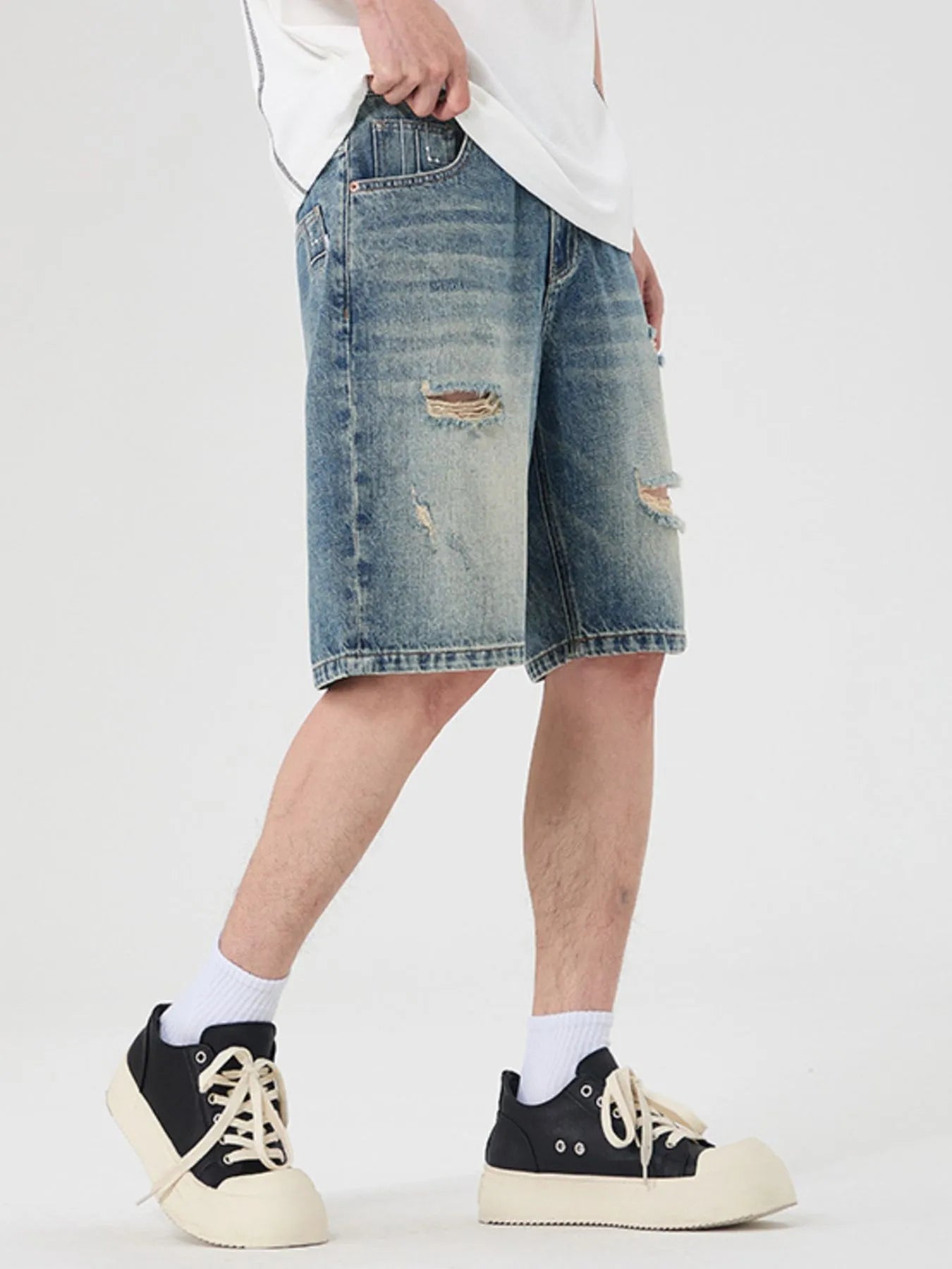 Men's Distressed Wide Leg Denim Shorts - Fashorio