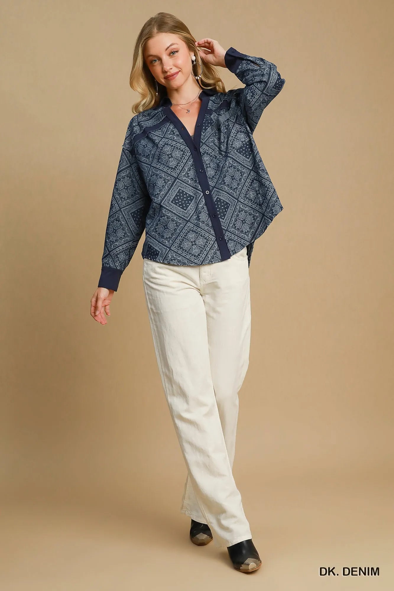 Umgee Paisley Print Denim Shirt Jacket - Fashorio