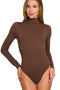Zenana Mock Neck Long Sleeve Bodysuit MAHOGANY - Fashorio