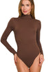 Zenana Mock Neck Long Sleeve Bodysuit MAHOGANY - Fashorio