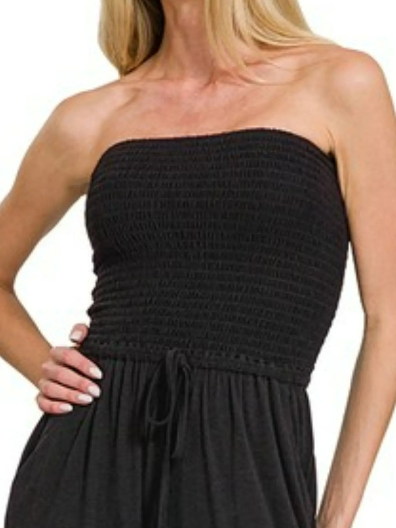 Zenana Strapless Wide Leg Smocked Jumpsuit - Fashorio