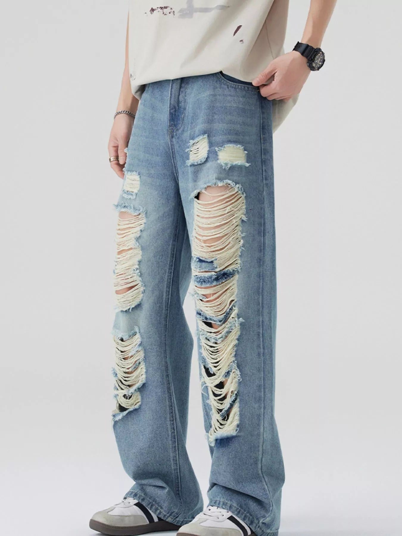 Men's Full Size Distressed Wide Leg Jeans Plus Size - Fashorio
