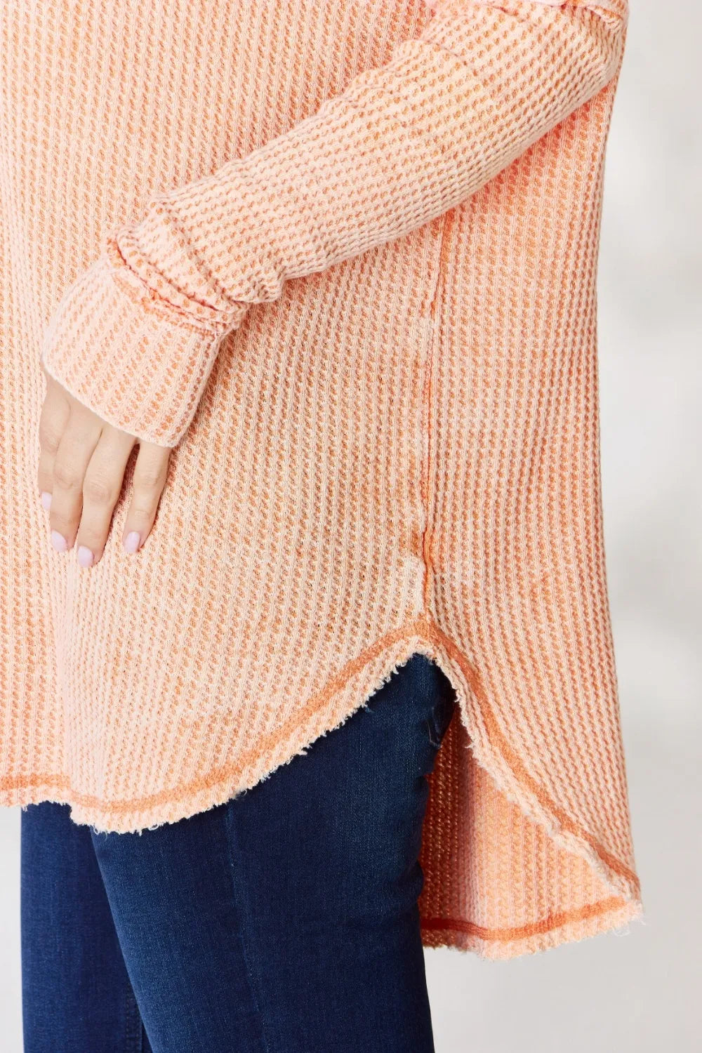 Zenana Oversized Washed Waffle Long Sleeve Top - Fashorio