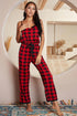 Plaid Lace Trim Spaghetti Strap Jumpsuit Red - Fashorio