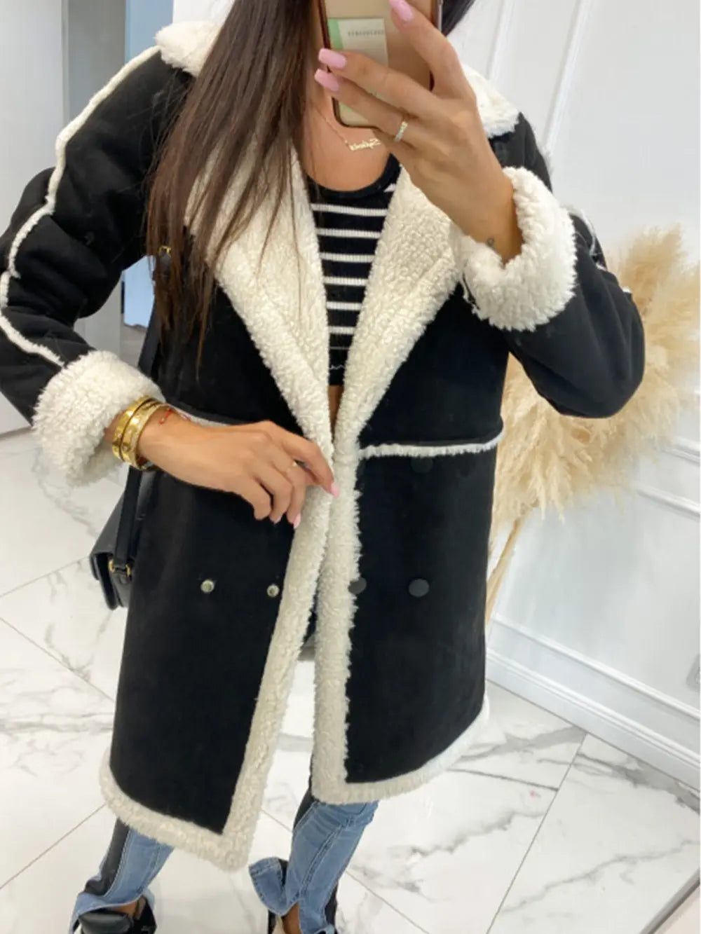 Lapel Collar Exposed Seam Buttoned Coat - Fashorio