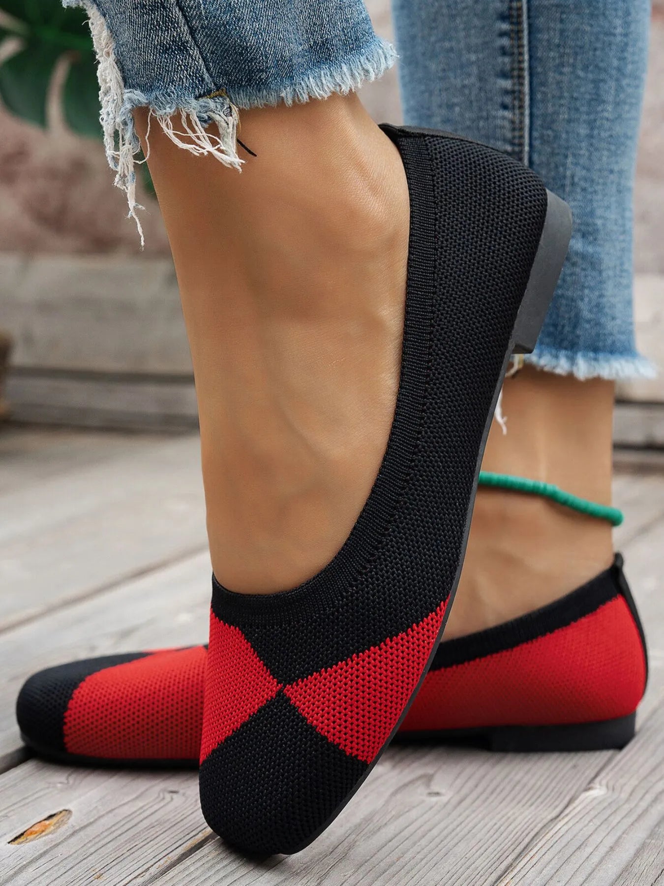 Color Block Knit Slip-On Loafers - Fashorio