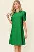 Double Take Full Size Texture Collared Neck Short Sleeve Dress Mid Green - Fashorio