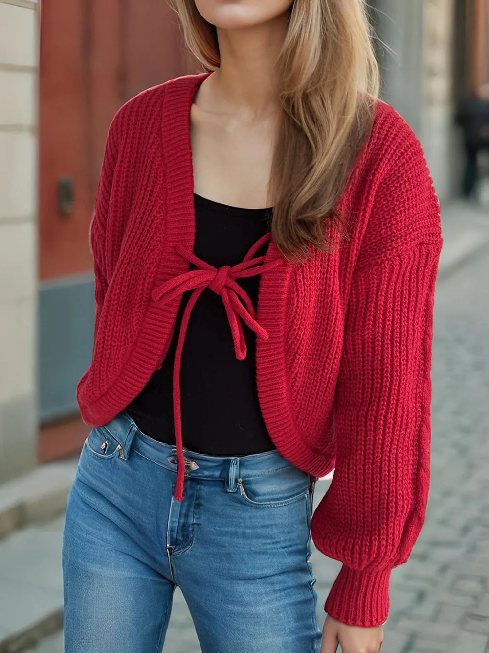 Tied Dropped Shoulder Long Sleeve Cardigan - Fashorio