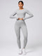 Back Crisscross Round Neck Long Sleeve Top and Leggings Active Set Light Gray - Fashorio