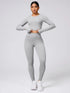 Back Crisscross Round Neck Long Sleeve Top and Leggings Active Set Light Gray - Fashorio