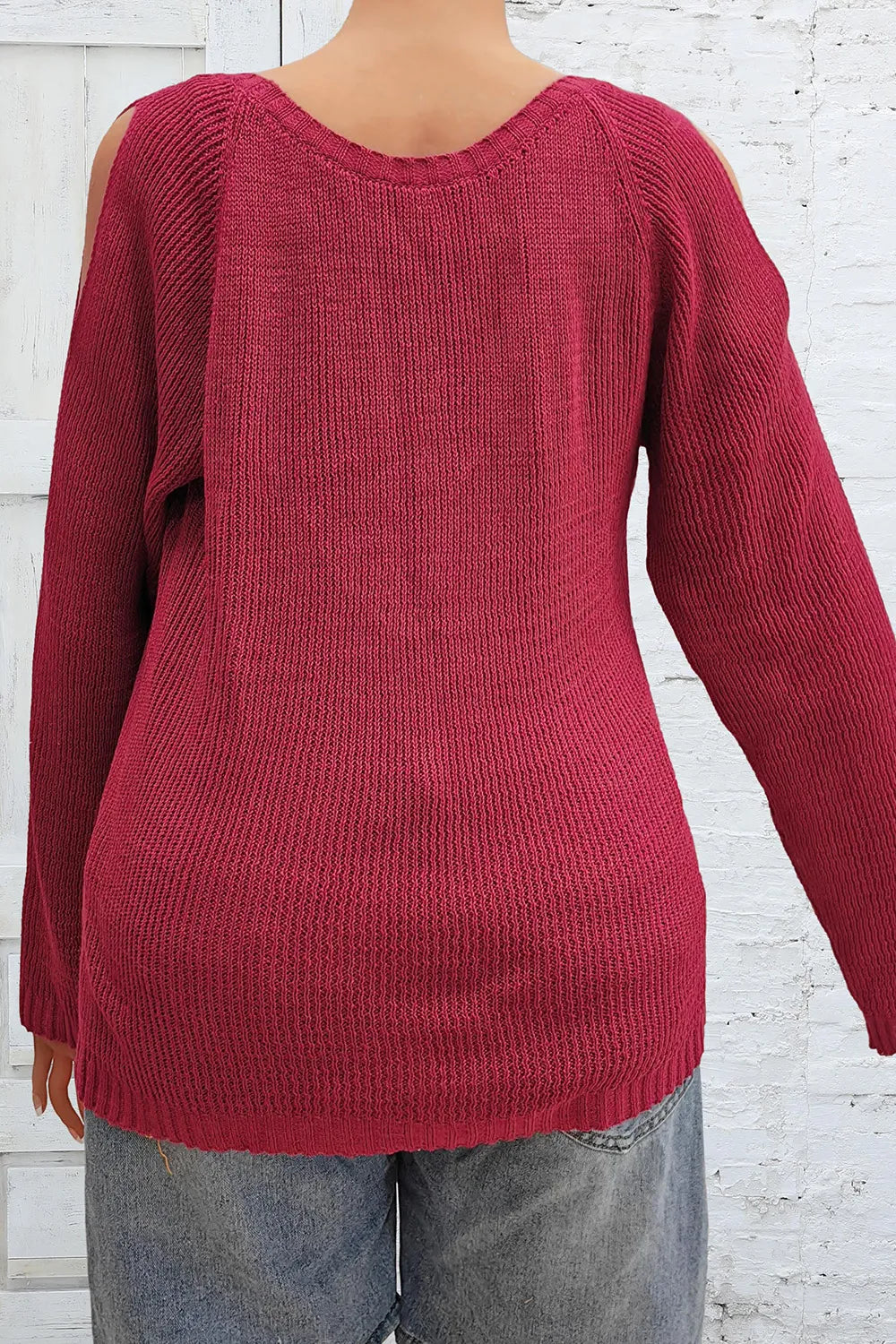 Plus Size Cold Shoulder Round Neck Sweater - Fashorio