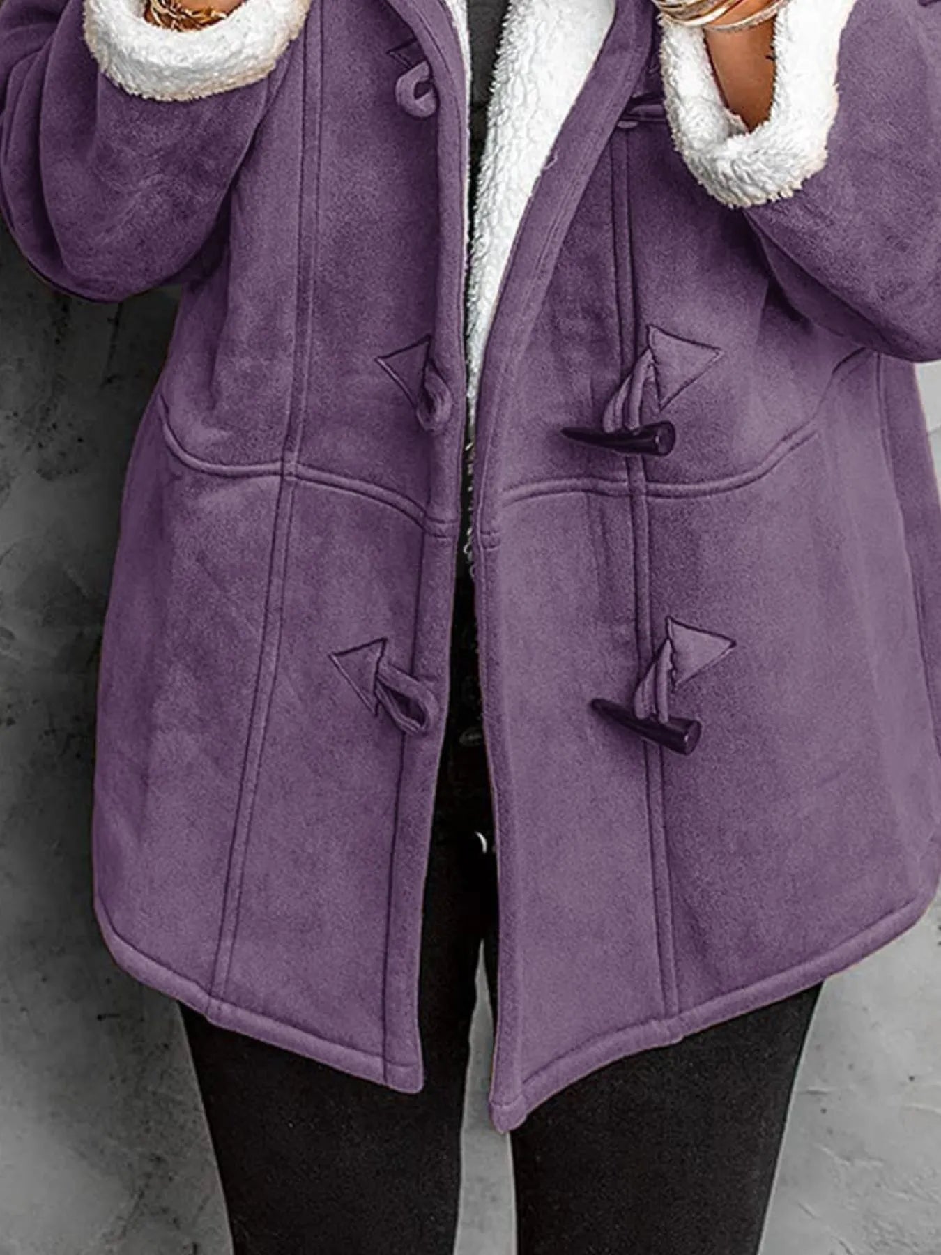 Full Size Cozy Sherpa Lined Toggle Coat with Hood Plus Size - Fashorio