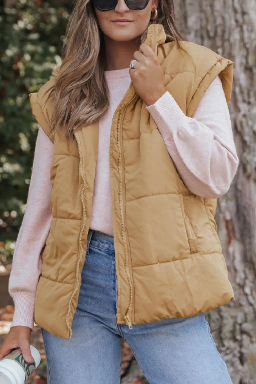 Zip Up Vest Coat with Pockets - Fashorio