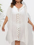 Crochet Trim V-Neck Beach Cover Up Dress White One Size - Fashorio