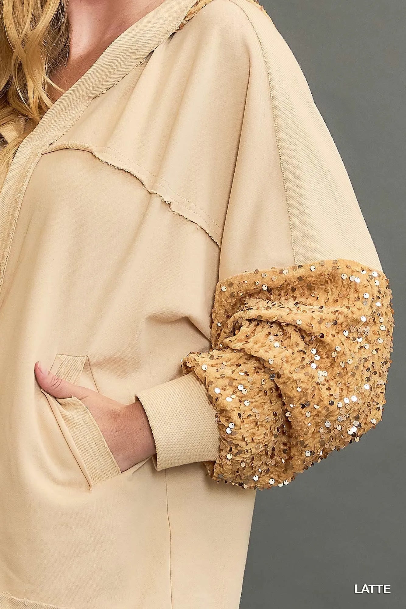 Oversized Sequined French Terry Jacket with Fringe Details - Fashorio