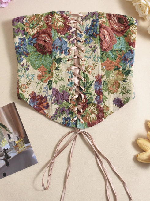 Floral Print Lace Up Tube Top - Fashorio