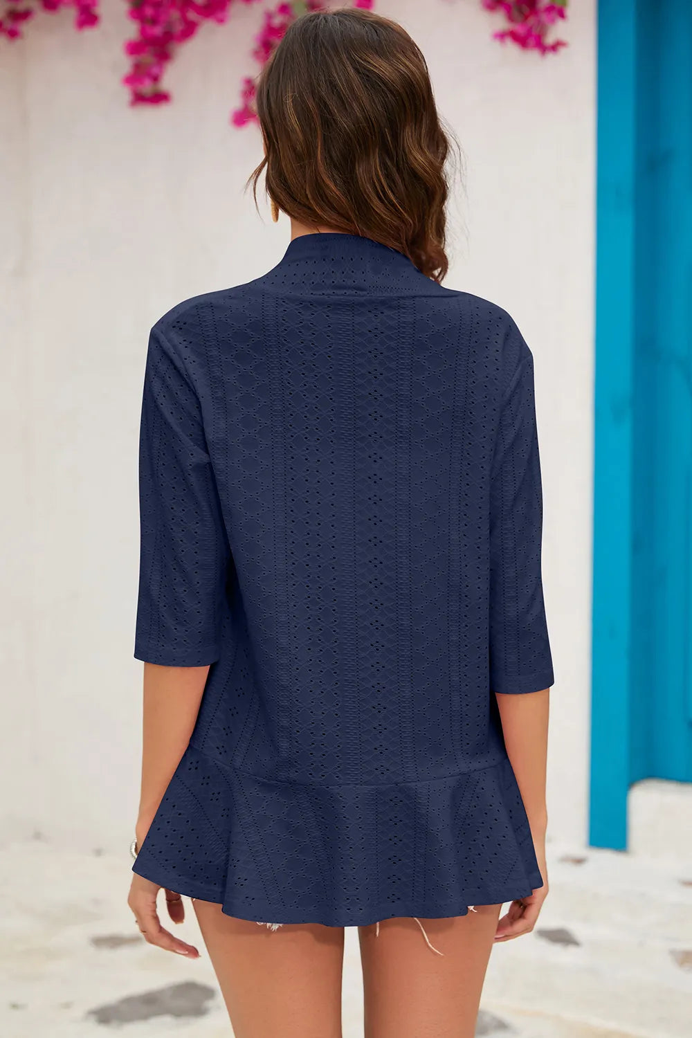 Eyelet Open Front Cardigan - Fashorio