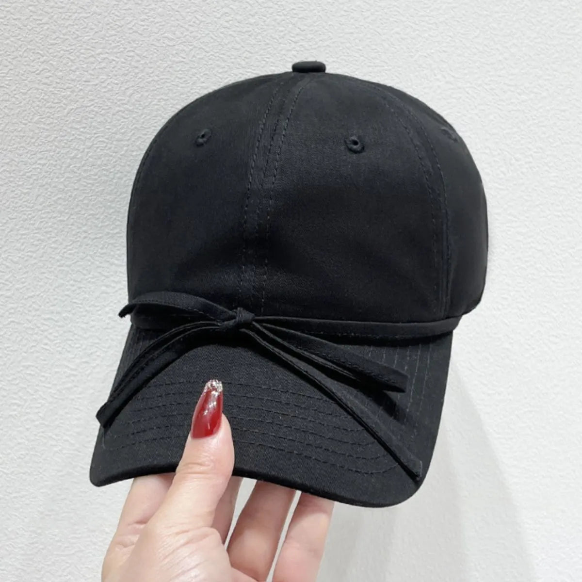 Bow Solid Color Baseball Cap Black One Size - Fashorio