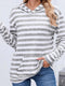 Striped Ribbed Knit Hoodie with Kangaroo Pocket Light Gray - Fashorio
