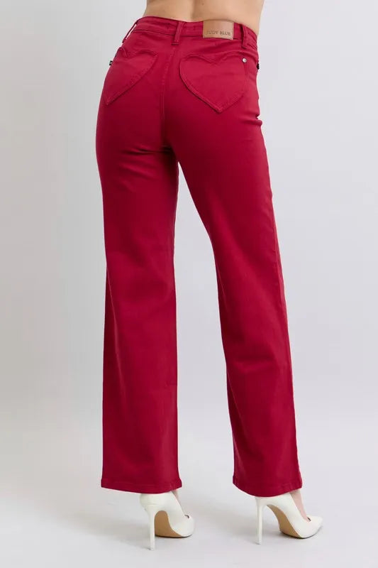 Judy Blue Full Size High Waist Heart Shaped Back Pockets 90's Straight Jeans Plus Size - Fashorio