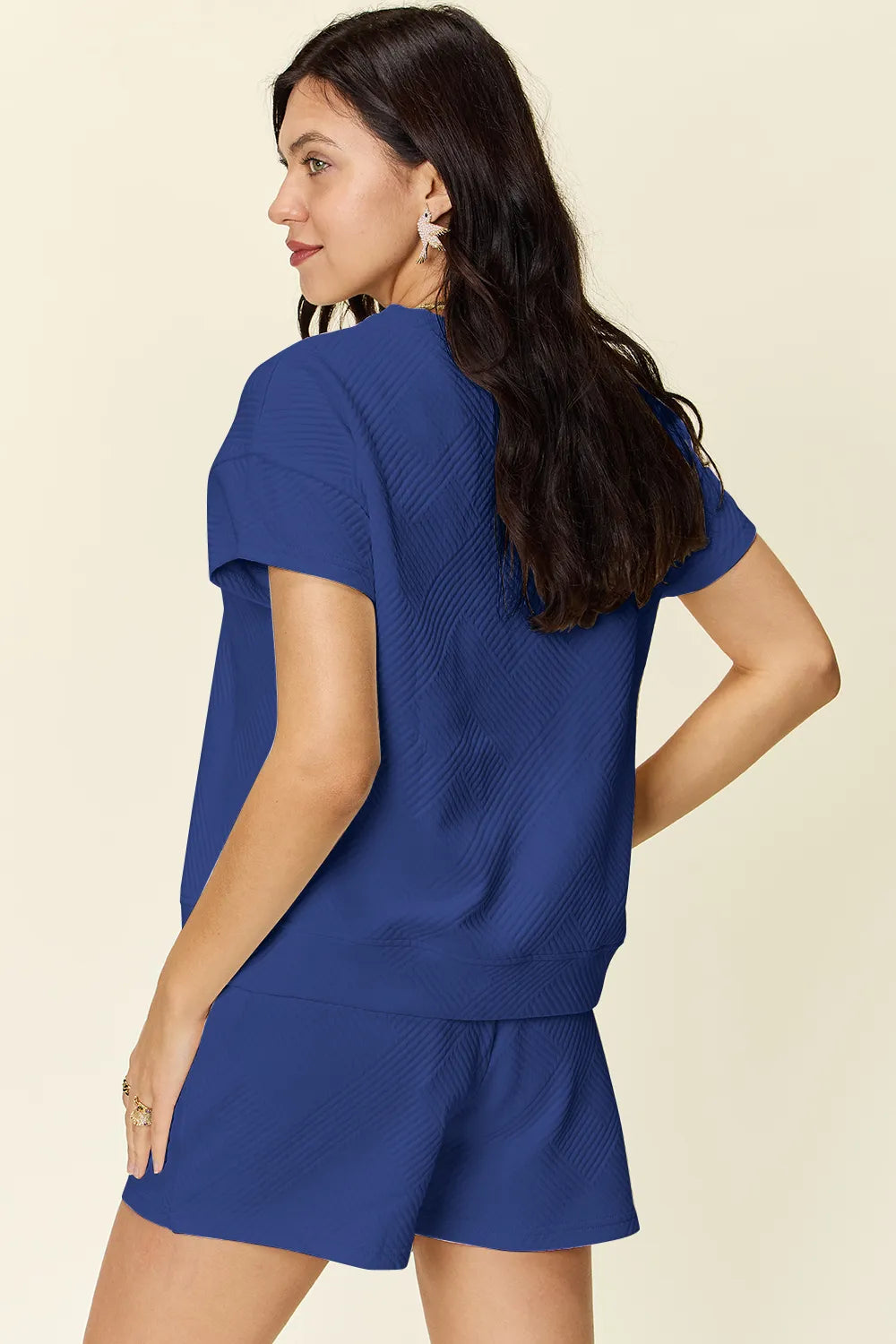 Double Take Full Size Texture Short Sleeve T-Shirt and Drawstring Shorts Set - Fashorio