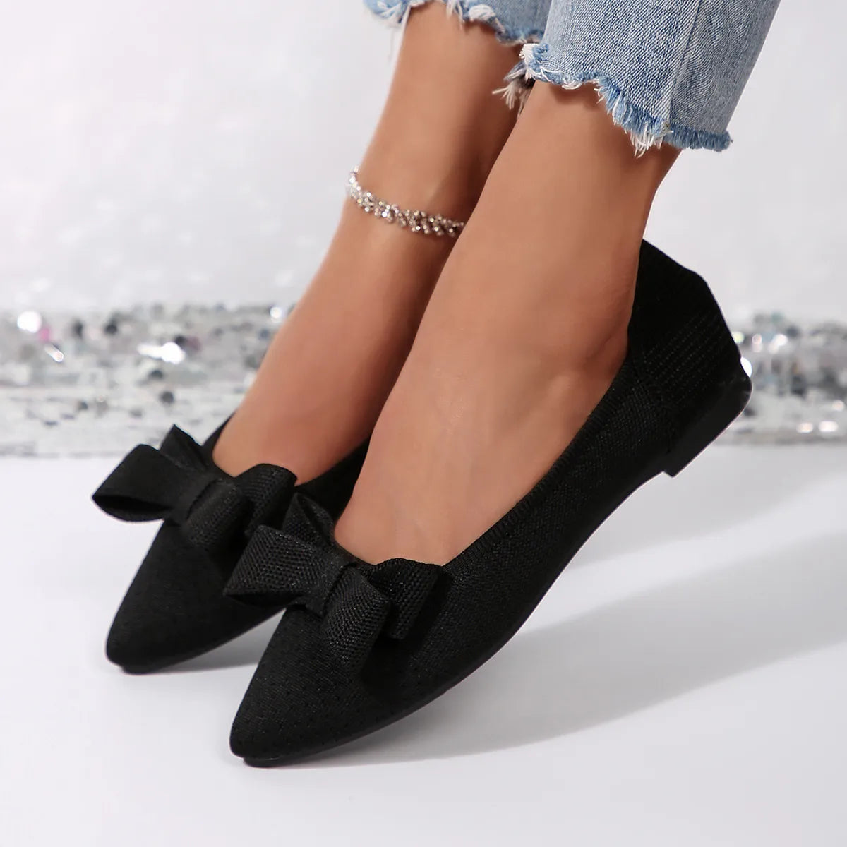 Bow Point Toe Slip-Ons - Fashorio