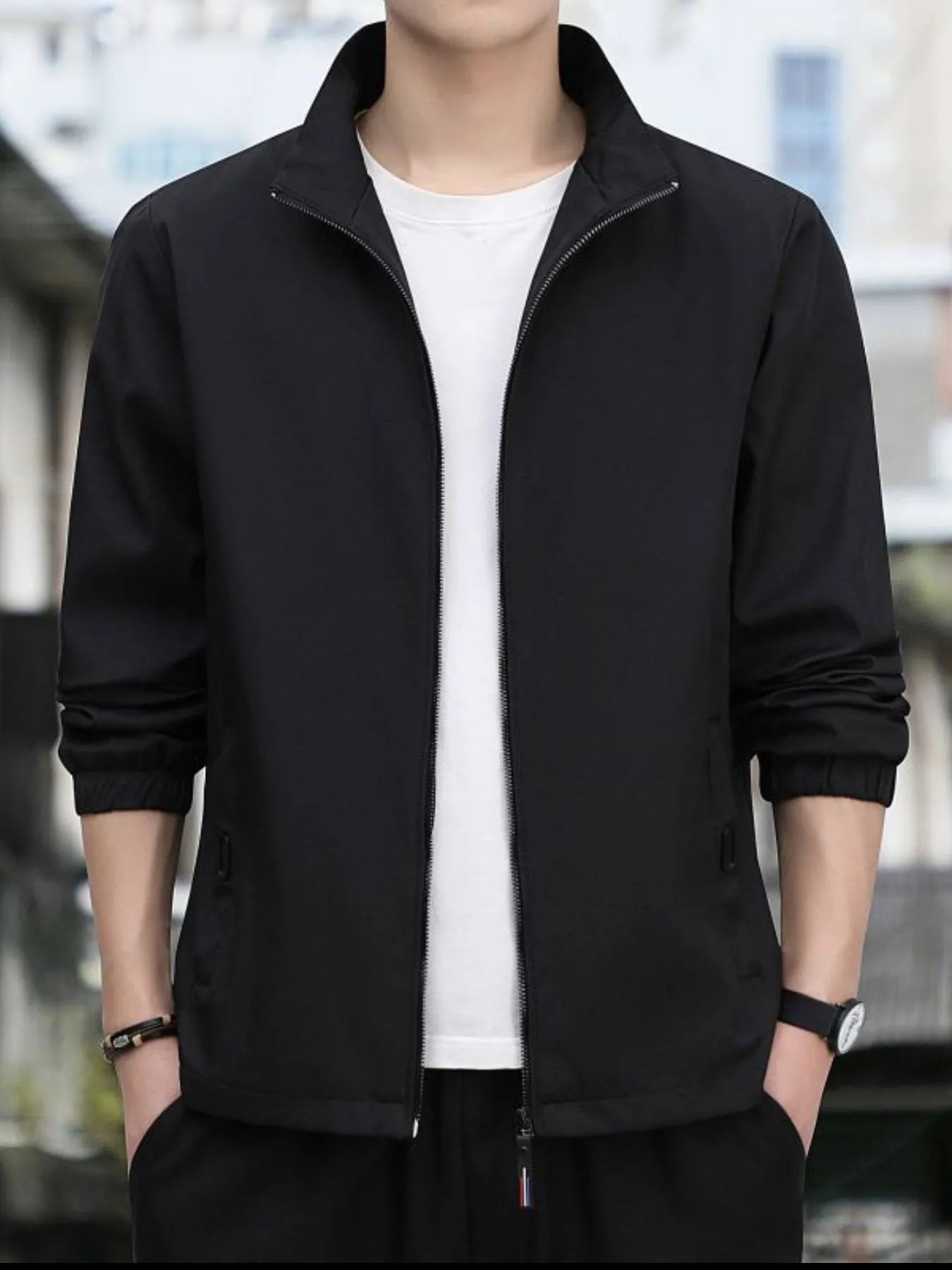 Men's Plus Size Zip Up Long Sleeve Jacket Black - Fashorio