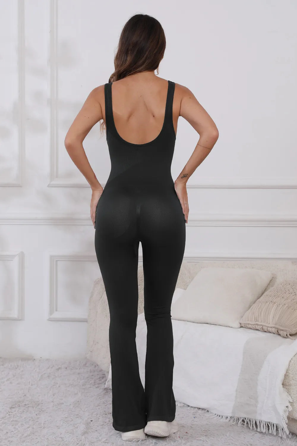 Scoop Neck Wide Strap Active Jumpsuit - Fashorio