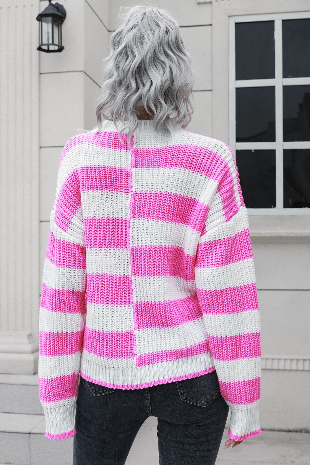 Color Block Dropped Shoulder Sweater - Fashorio