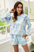 Shiny Tie-Dye Dropped Shoulder Top and Shorts Lounge Set - Fashorio