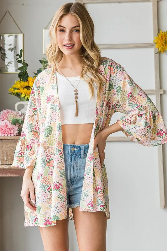 Heimish Full Size Multi Color Floral Open Cardigan Plus Size - Fashorio