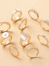 10-Piece 18K Gold-Plated Geometric Ring - Fashorio