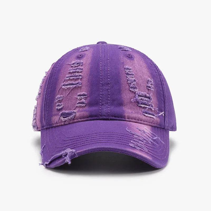 Distressed Adjustable Cotton Baseball Cap Purple One Size - Fashorio