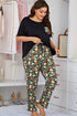 Plus Size Contrast Round Neck Tee and Floral Pants Lounge Set - Fashorio