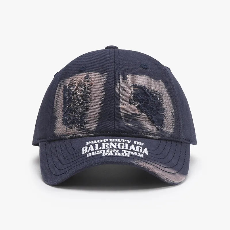 Distressed Letter Cotton Baseball Cap Dark Navy One Size - Fashorio