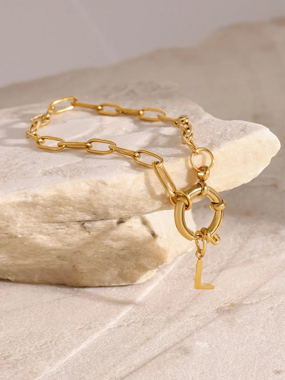 18K Gold-Plated Stainless Steel Letter L Bracelet - Fashorio