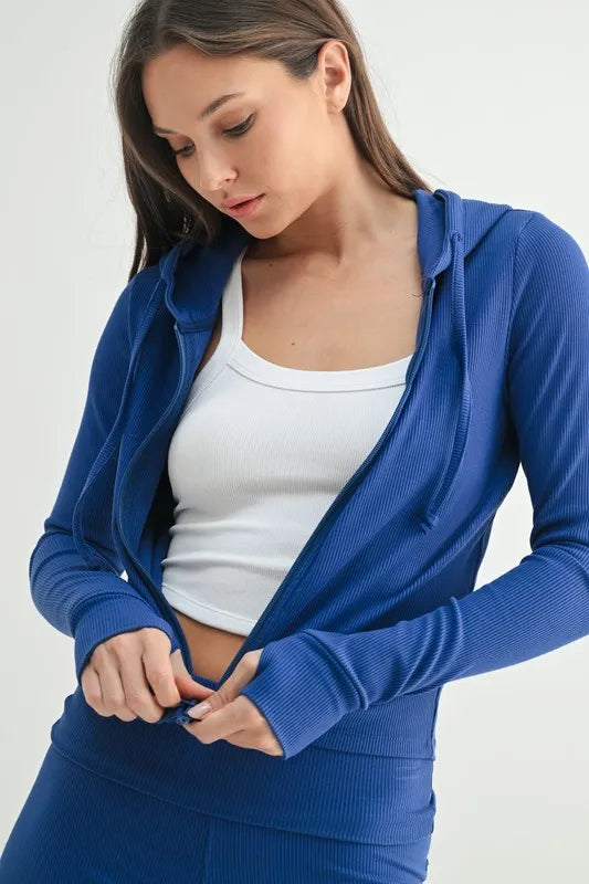 MONO B Ribbed Long Sleeve Hoodie - Fashorio